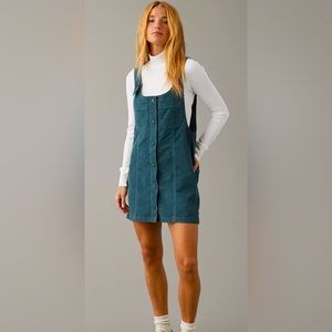 NWT American Eagle Corduroy Pinafore Dress. Size S. Teal Color.